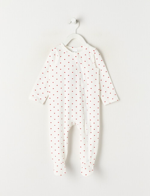 Teeny Weeny Sleep Stretch Cotton Heart Sleepsuit, White & Red product photo