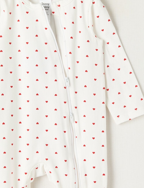 Teeny Weeny Sleep Stretch Cotton Heart Sleepsuit, White & Red product photo View 02 L