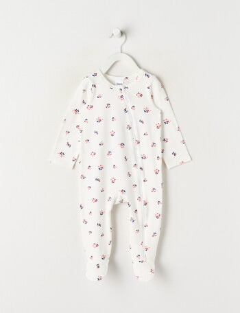 Teeny Weeny Sleep Stretch Cotton Floral Sleepsuit, White & Pink product photo