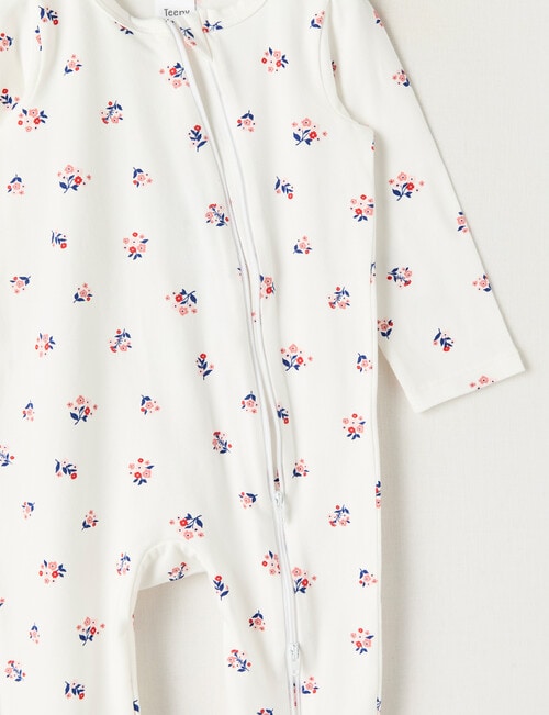Teeny Weeny Sleep Stretch Cotton Floral Sleepsuit, White & Pink product photo View 02 L