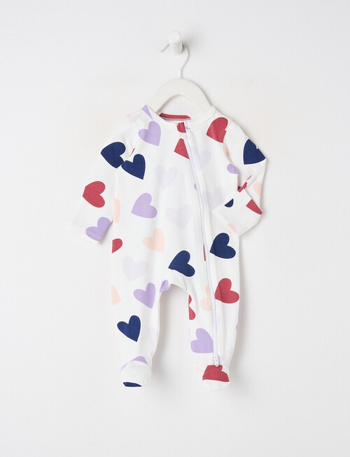Teeny Weeny Sleep Stretch Cotton Hearts Sleepsuit, White product photo