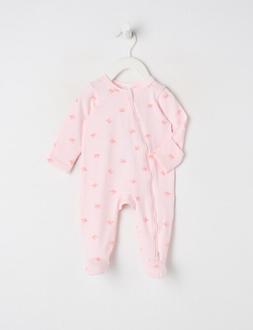 Teeny Weeny Sleep Stretch Cotton Bows Sleepsuit, Pink product photo