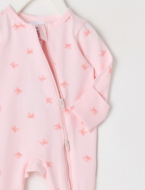 Teeny Weeny Sleep Stretch Cotton Bows Sleepsuit, Pink product photo View 02 L