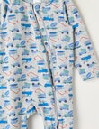 Teeny Weeny Sleep Stretch Cotton Truck Sleepsuit, Grey & Blue product photo View 02 S