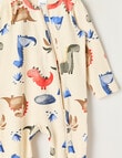 Teeny Weeny Sleep Stretch Cotton Dino Sleepsuit, Cream product photo View 02 S