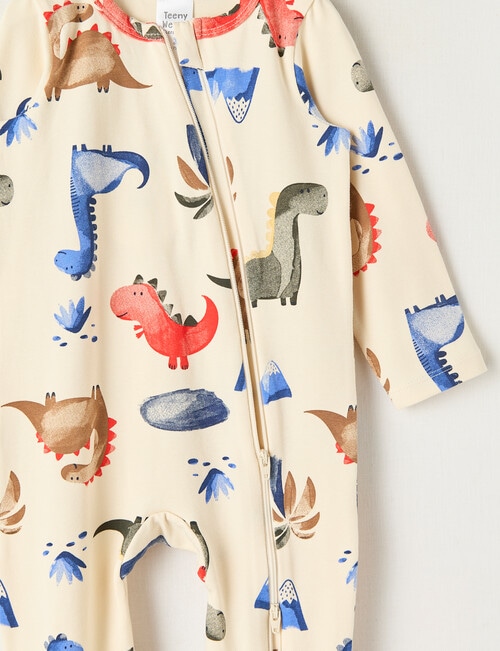 Teeny Weeny Sleep Stretch Cotton Dino Sleepsuit, Cream product photo View 02 L