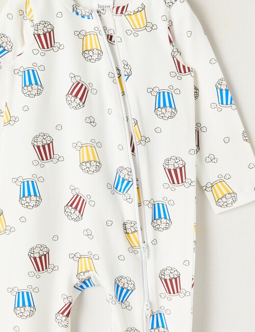 Teeny Weeny Sleep Stretch Cotton Popcorn Sleepsuit, White product photo View 02 L