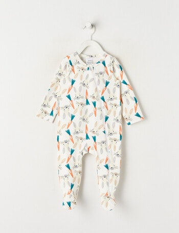 Teeny Weeny Sleep Stretch Cotton Bunny Sleepsuit, Stone White product photo