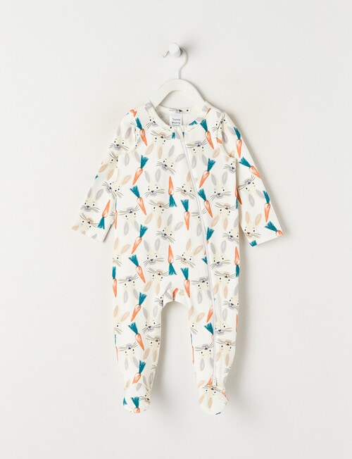 Teeny Weeny Sleep Stretch Cotton Bunny Sleepsuit, Stone White product photo