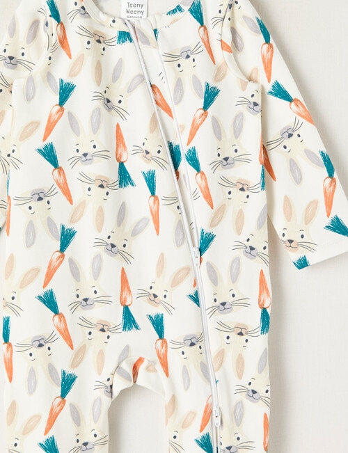 Teeny Weeny Sleep Stretch Cotton Bunny Sleepsuit, Stone White product photo View 02 L