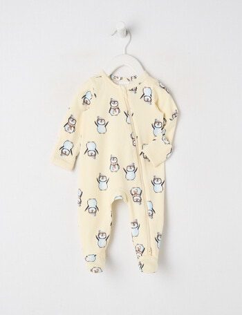 Teeny Weeny Sleep Stretch Cotton Penguin Sleepsuit, Beige product photo