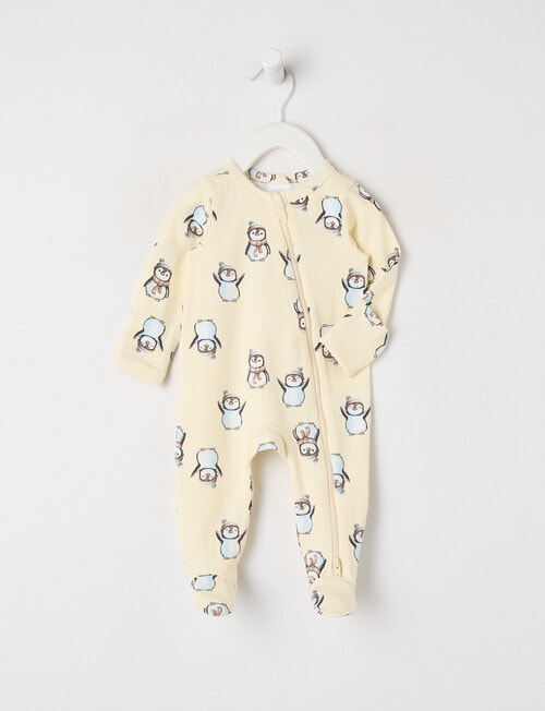 Teeny Weeny Sleep Stretch Cotton Penguin Sleepsuit, Beige product photo