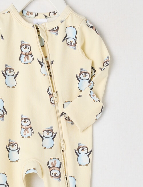 Teeny Weeny Sleep Stretch Cotton Penguin Sleepsuit, Beige product photo View 02 L