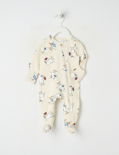 Teeny Weeny Sleep Stretch Cotton Seagull Sleepsuit, Cream product photo