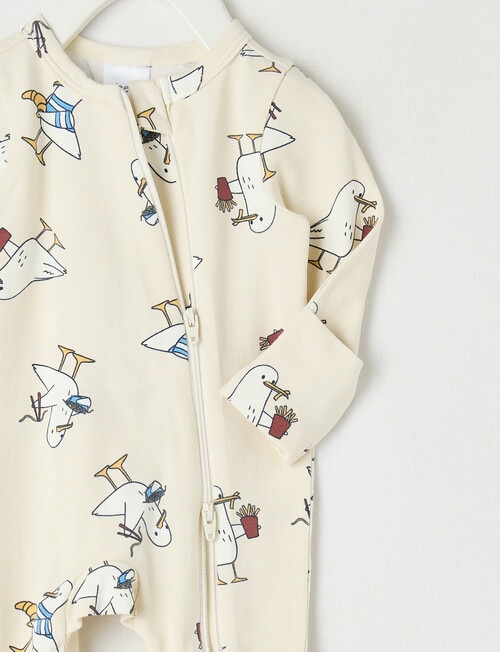 Teeny Weeny Sleep Stretch Cotton Seagull Sleepsuit, Cream product photo View 02 L