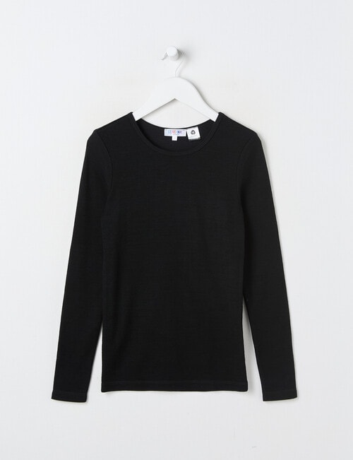 Blue Ink Merino & Cotton Blend Long Sleeve Top, Black, 8-14 product photo