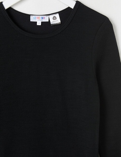 Blue Ink Merino & Cotton Blend Long Sleeve Top, Black, 8-14 product photo View 02 L