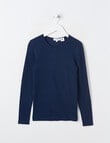 Blue Ink Merino & Cotton Blend Long Sleeve Top, Navy, 8-14 product photo