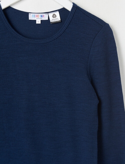 Blue Ink Merino & Cotton Blend Long Sleeve Top, Navy, 8-14 product photo View 02 L
