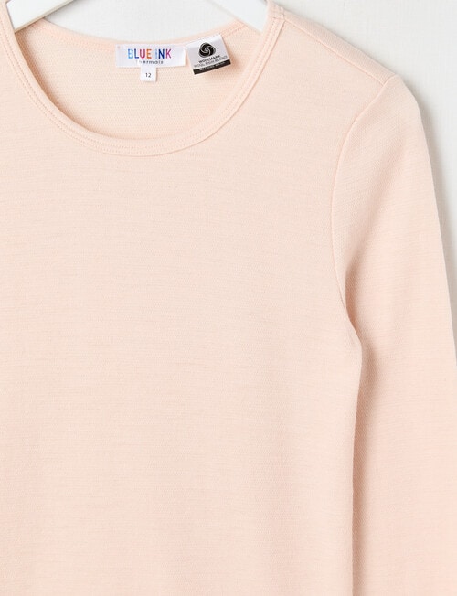 Blue Ink Merino & Cotton Blend Long Sleeve Top, Powder Pink, 8-14 product photo View 02 L