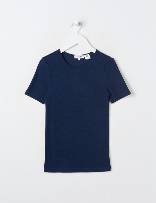 Blue Ink Merino & Cotton Blend Short Sleeve Top, Navy, 8-14 product photo