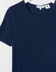 Blue Ink Merino & Cotton Blend Short Sleeve Top, Navy, 8-14 product photo View 02 S