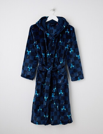 Sleep Squad Pixel Checker Hooded Robe, Midnight Blue, 8-16 product photo
