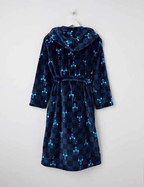 Sleep Squad Pixel Checker Hooded Robe, Midnight Blue, 8-16 product photo View 02 L