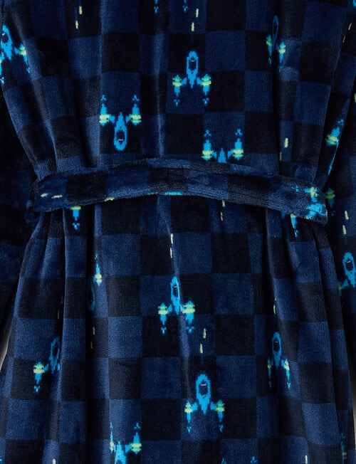 Sleep Squad Pixel Checker Hooded Robe, Midnight Blue, 8-16 product photo View 04 L