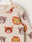 Teeny Weeny Faces Crew Neck Knit Jumper, Oat Marle product photo View 02 S