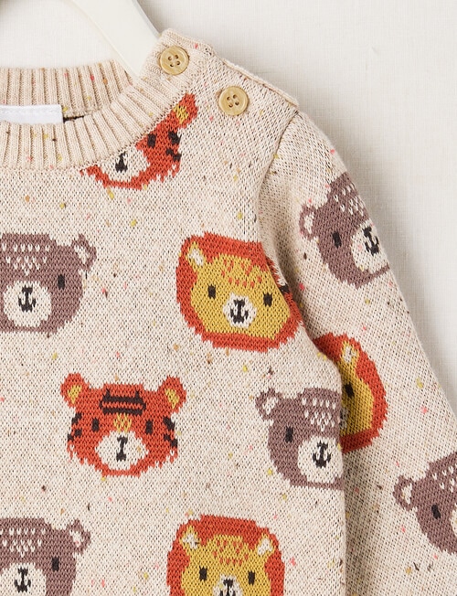 Teeny Weeny Faces Crew Neck Knit Jumper, Oat Marle product photo View 02 L