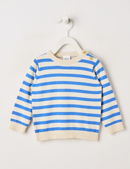 Teeny Weeny Stripe Crew Neck Knit Jumper, Tranquil Blue product photo