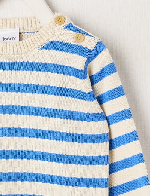 Teeny Weeny Stripe Crew Neck Knit Jumper, Tranquil Blue product photo View 02 L