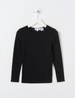Blue Ink Merino & Cotton Blend Long Sleeve Top, Black, 3- 7 product photo