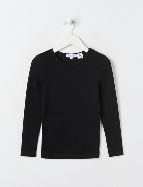 Blue Ink Merino & Cotton Blend Long Sleeve Top, Black, 3- 7 product photo