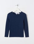 Blue Ink Merino & Cotton Blend Long Sleeve Top, Navy, 3- 7 product photo