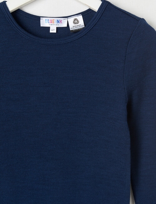 Blue Ink Merino & Cotton Blend Long Sleeve Top, Navy, 3- 7 product photo View 02 L