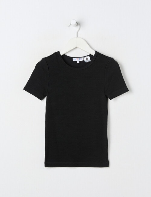 Blue Ink Merino & Cotton Blend Short Sleeve Top, Black, 3-7 product photo