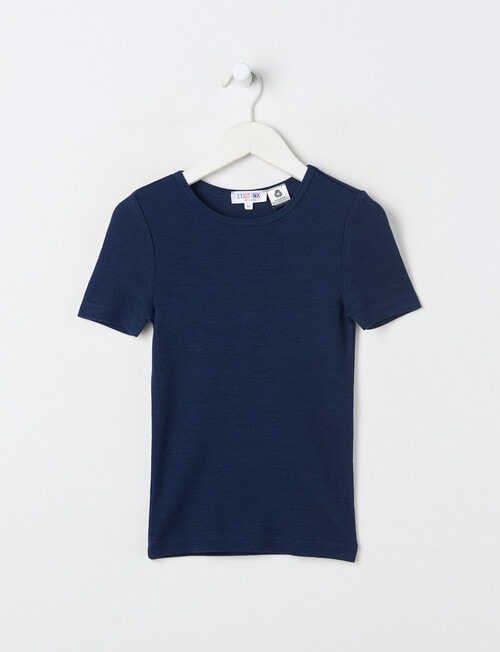 Blue Ink Merino & Cotton Blend Short Sleeve Top, Navy, 3-7 product photo