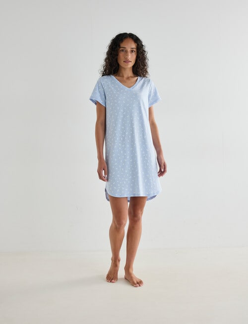 Zest Sleep T-Shirt Nightie, Pale Blue Flower product photo View 03 L