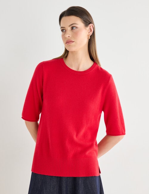 Jigsaw Carve Cashmere Blend Tee, Crimson Red product photo View 07 L