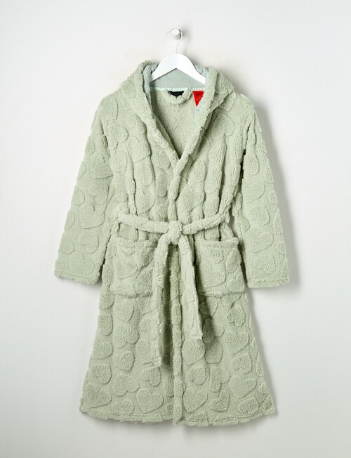 Sleep Squad Heart Jacquard Hooded Robe, Soft Grass, 8-16 product photo