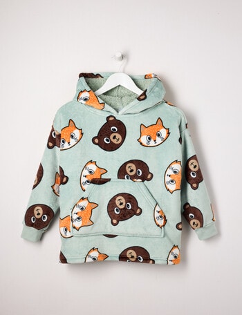 Sleep Mode Bear & Fox Oversized Hoodie, Soft Grass, 2-8 product photo