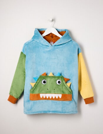 Sleep Mode Dino Colour Block Oversized Hoodie, Blue, 2-8 product photo