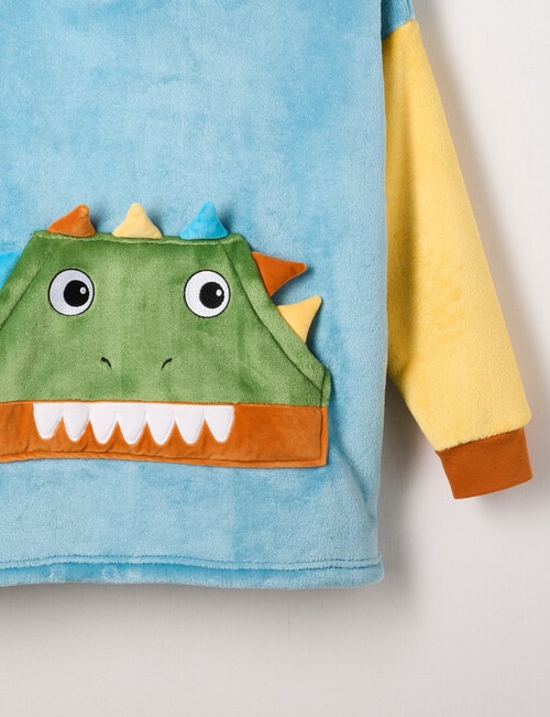 Sleep Mode Dino Colour Block Oversized Hoodie, Blue, 2-8 product photo View 03 L