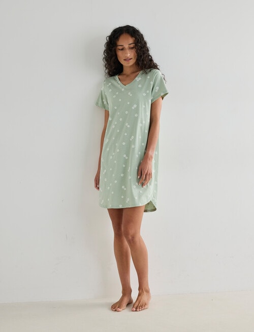 Zest Sleep T-Shirt Nightie, Pistachio Daisy product photo View 03 L