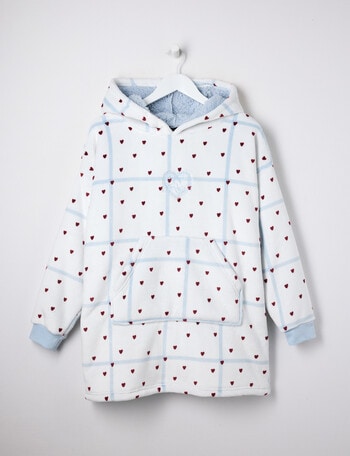 Sleep Squad Checks & Hearts Oversized Hoodie, Moonstone Blue & White, 8-16 product photo