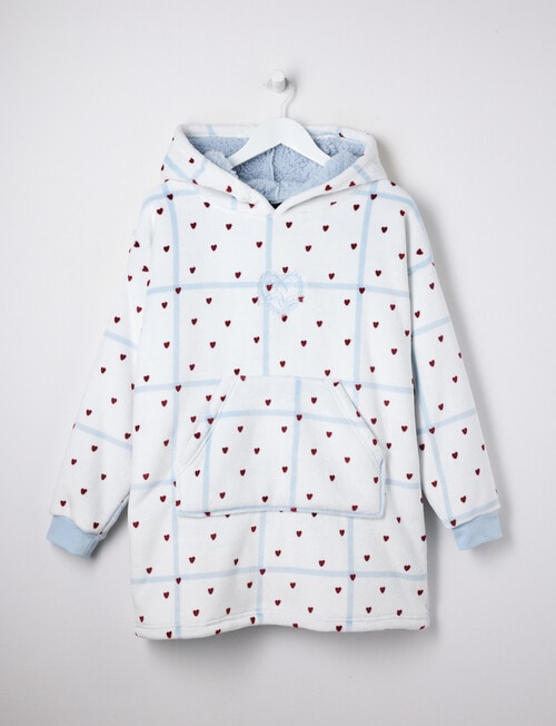Sleep Squad Checks & Hearts Oversized Hoodie, Moonstone Blue & White, 8-16 product photo