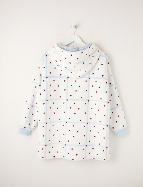 Sleep Squad Checks & Hearts Oversized Hoodie, Moonstone Blue & White, 8-16 product photo View 02 L
