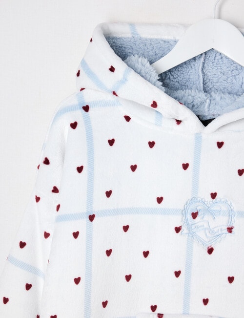 Sleep Squad Checks & Hearts Oversized Hoodie, Moonstone Blue & White, 8-16 product photo View 04 L